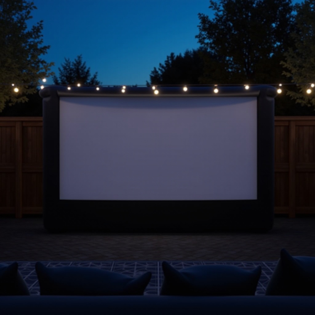 naglulobong screen ng pelikula na may projector at mga speaker